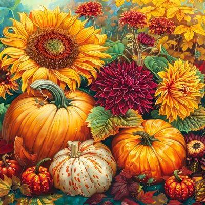 DIY Diamond Painting Kits for Adults - Fall Pumpkin Sunflowers Fall Diamond Art Kits 5D Full Drill Round Gem Art - for Thanksgiving Decor and Gift 12x14 Inch