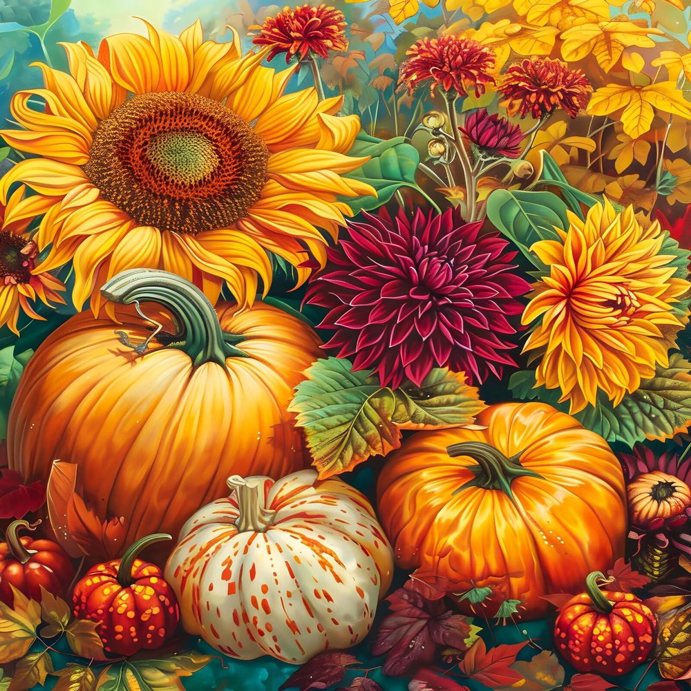 DIY Diamond Painting Kits for Adults - Fall Pumpkin Sunflowers Fall Diamond Art Kits 5D Full Drill Round Gem Art - for Thanksgiving Decor and Gift 12x14 Inch