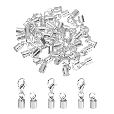 MECCANIXITY 20pcs Cord End Cap 4.5mm ID Lobster Claw Clasp End Caps for Leather Cord, Tassels, Jewelry Making 6mm Length Silver