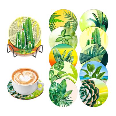 10 Pcs Leaves Shaped Diamond Painting Kits, Diamond Painting Kits with Holder, Diamond Art Coasters for Beginners Adults - Perfect Art Craft Supplies Gift! (Leaves 2)