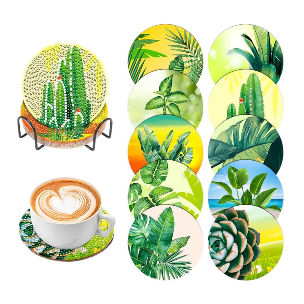 10 Pcs Leaves Shaped Diamond Painting Kits, Diamond Painting Kits with Holder, Diamond Art Coasters for Beginners Adults - Perfect Art Craft Supplies Gift! (Leaves 2)