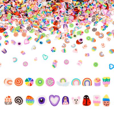 100G Polymer Clay Beads No Hole Polymer Clay Cabochons Assorted Clay Flatback Beads Cute Fun Heishi Clay Bead Charms for Nail Art Hair Clip Scrapbooking Decor Epoxy Jewelry Making