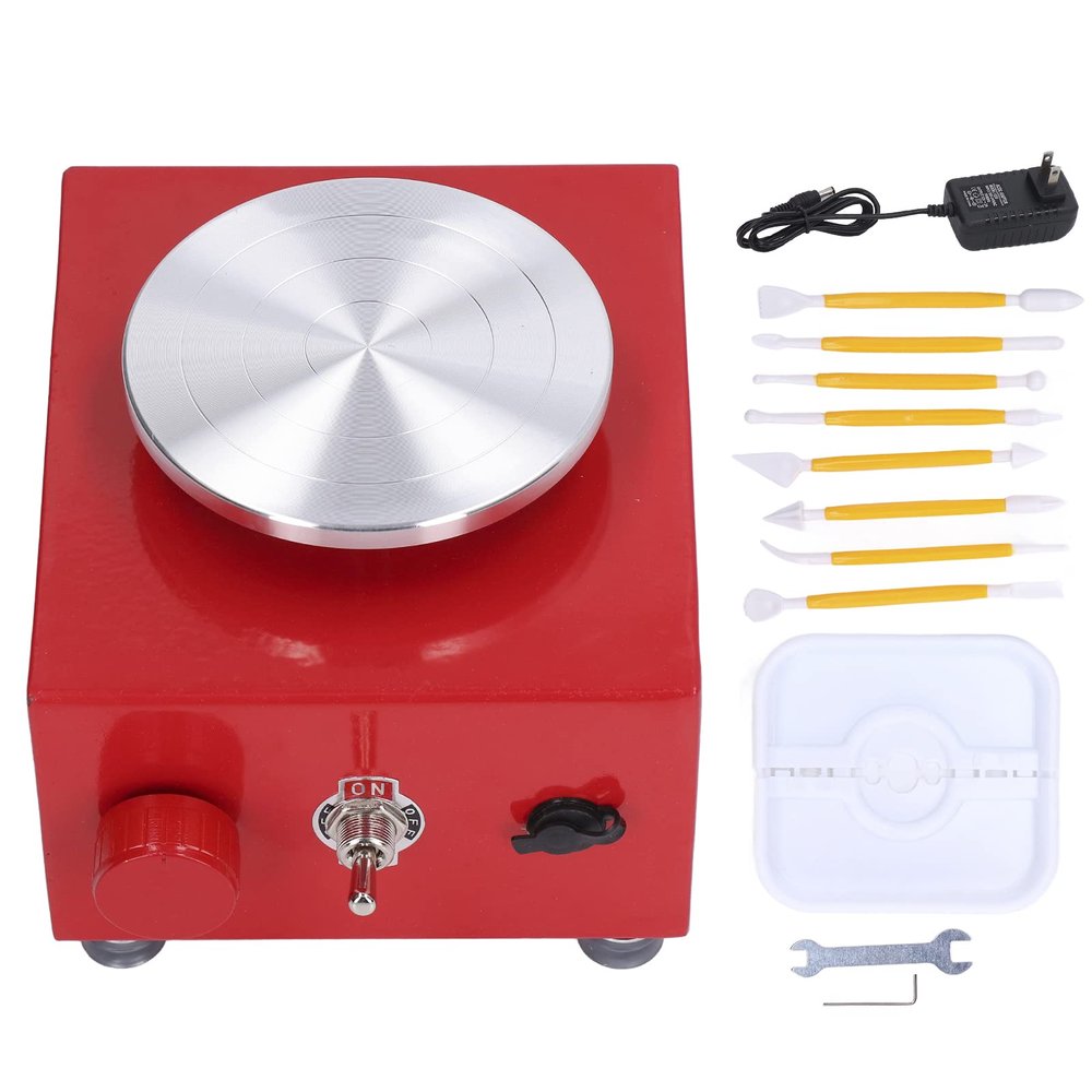 Kids Pottery Wheel, Adjustable Speed, Stable Rotation for School Teaching and Parent Child Interaction, Alloy and Plastic Material (US Plug 110220V)