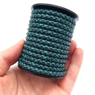 shapesbyX 3 Yards Uncut 5mm Diameter Round Braided Bolo Cords Regenerated Leather Strap for Bracelet Making or Jewelry Beading Distressed Teal