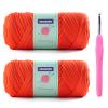 2 Skeins Tshirt Yarn for Crochet,Soft T Shirt Yarn for Crocheting Bag/Basket/Home Decor,Trapillo para Tejer a Crochet Bolsas with 1 Crochet Hook,Each Ribbon Yarn 7oz, 65yds (Orange Red) view 1