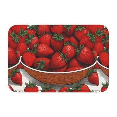 Cute Strawberries Crystal Velvet Locking Edge Non-Slip Floor Mat 15.7x23.6in For Kitchen Laundry Room Entry Door Home Dcor