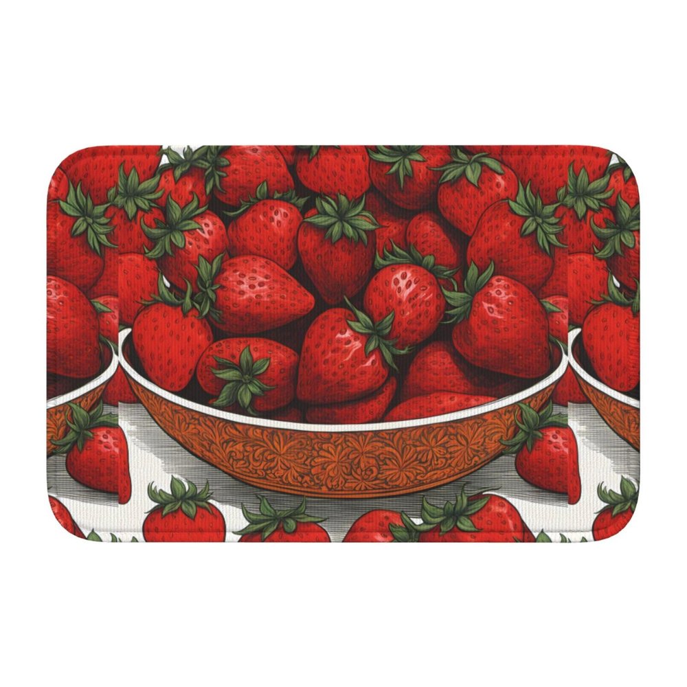 Cute Strawberries Crystal Velvet Locking Edge Non-Slip Floor Mat 15.7x23.6in For Kitchen Laundry Room Entry Door Home Dcor