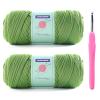 2 Skeins Tshirt Yarn for Crochet,Soft T Shirt Yarn for Crocheting Bag/Basket/Home Decor,Trapillo para Tejer a Crochet Bolsas with 1 Crochet Hook,Each Ribbon Yarn 7oz, 65yds (Autumn Fragrant Green) view 1
