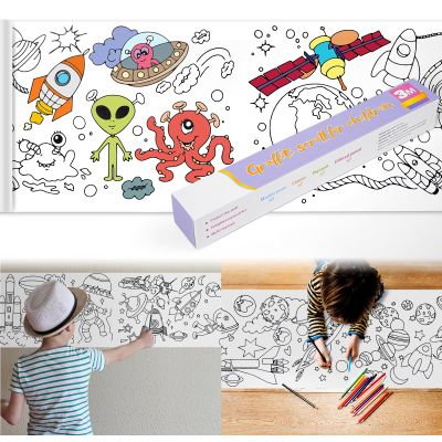 Children's Drawing RollColoring Paper Roll for Kids Gift,120 * 11.8 Inches DIY Painting Drawing Paper Roll, Sticky Drawing Paper Roll, Early Educational Toys for Kids (Universe)