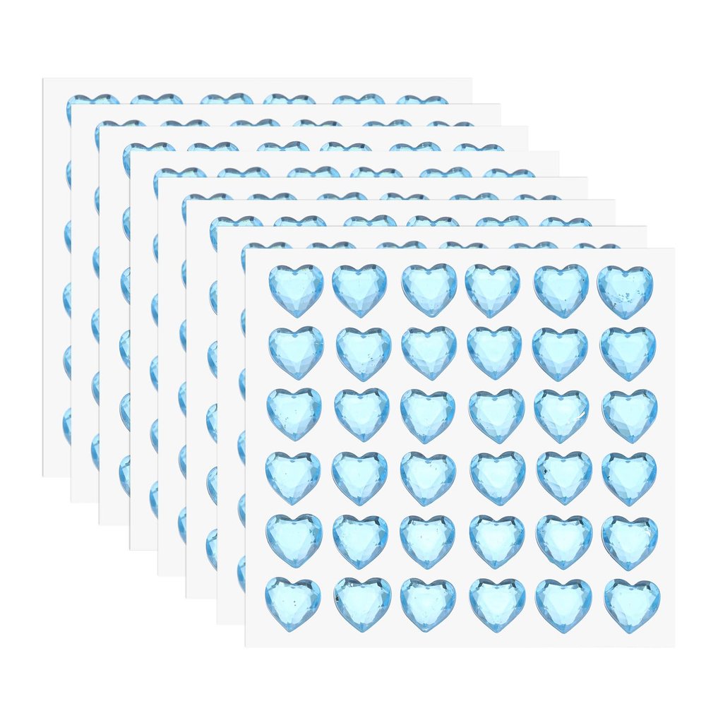 MECCANIXITY 288 Pcs Heart Rhinestone 10mm Self Adhesive Gems Stickers Jewelry Stickers for Jewelry Making, Valentine Makeup, DIY Crafts, Light Blue