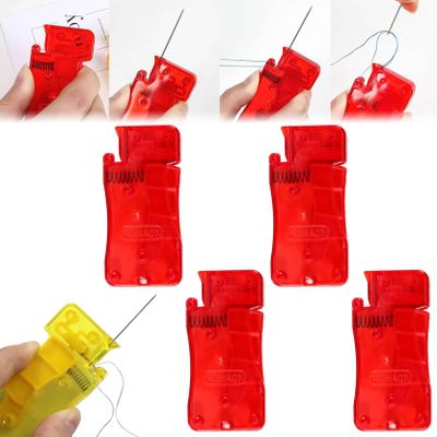 Auto Needle Threader for Hand Sewing, 4 Pack, Easy to Use Self-Thread Guide, DIY Apparel Sewing Accessories, Plastic Needle Threaders Tool for Hand Stitching, Sewing Machine (Red)