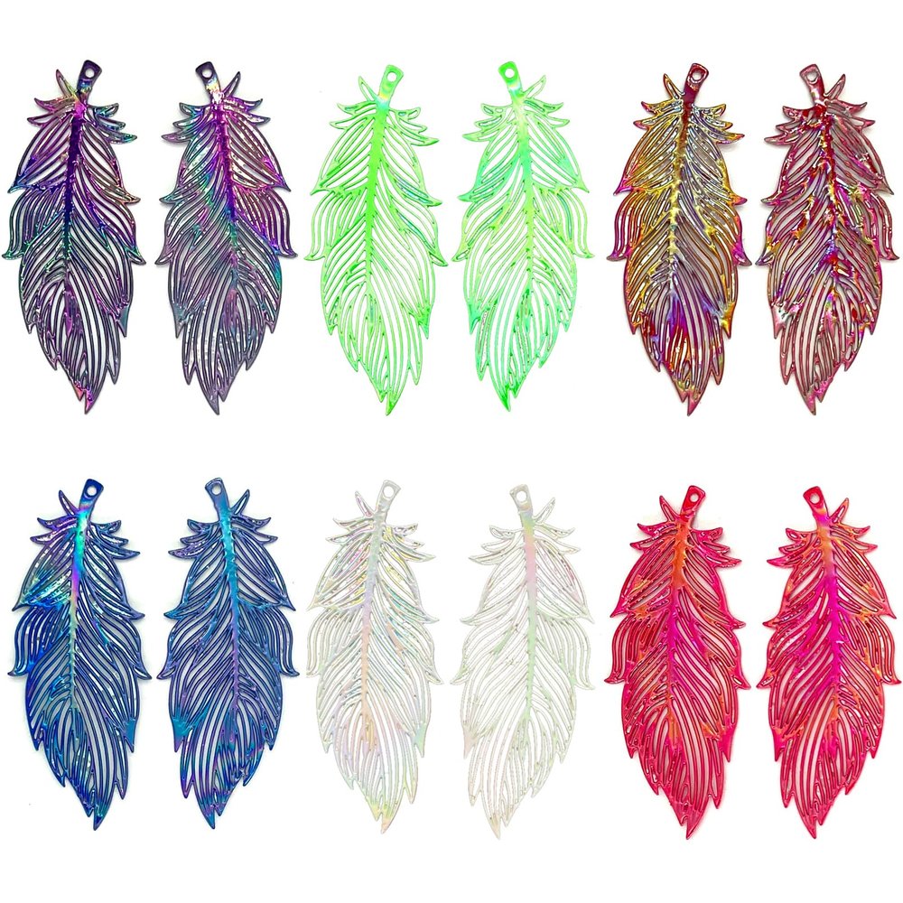 COLIGREE 24pcs Hollow Feather Charms Dazzling Filigree Plume Pendants for DIY Jewelry Making Earrings Necklaces Hanging Decorations
