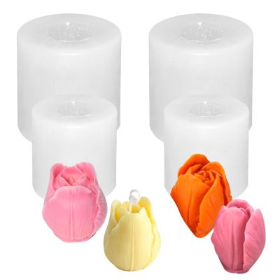 Chistepper 4 Pieces Tulip Molds 3D Tulip Candle Molds Tulip Flower Silicone Mold Flower Mold for Candle Making Silicone Molds for Soy Wax, Beeswax, Candle Making, Resin Craft, Clear