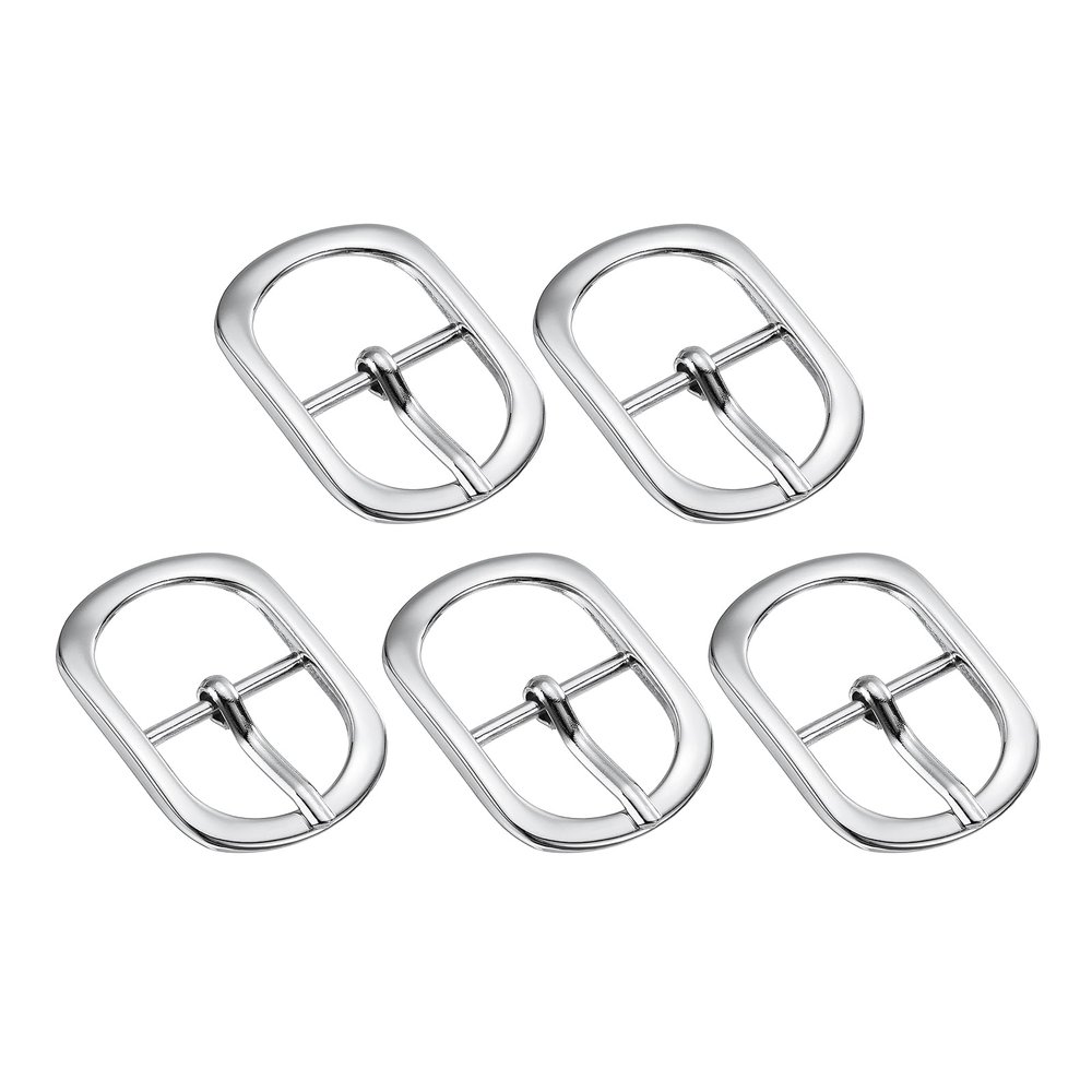 uxcell 5Pcs 0.98" Metal Roller Buckle, Single Prong Belt Buckle Oval Center Bar Buckles for Leather Craft Accessories, Silver