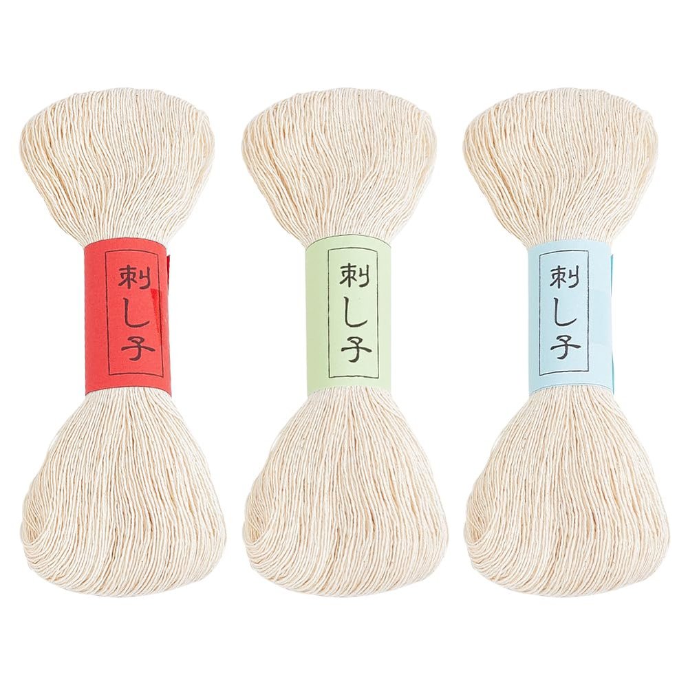FREEBLOSS 300M Sashiko Thread 3 Skeins 100% Cotton Cord Japanese Quilting & Embroidery Sashiko Threads for Hand Sewing Thick Sashiko Thread for Japanese Embroidery Supplies Embroidery Floss