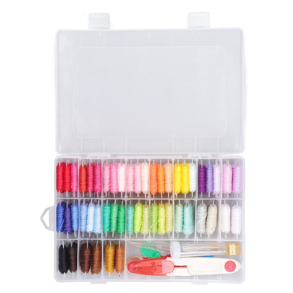 Embroidery Thread 50 Colors Cross Stitch Thread Sewing Embroidery Floss Set with Organizer Storage Box for Embroidery Friendship Bracelet String Making