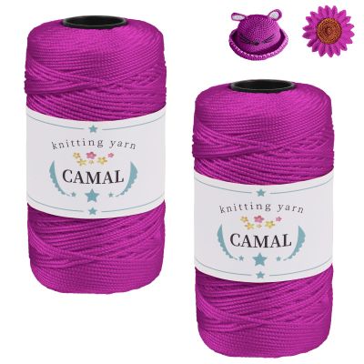 CAMAL 2 Pcs Macrame Cord 1.5mm x 219 Yards / 3 Ply Soft Polypropylene Rope Braided Macrame Yarn for Crocheting Hand Crafts, Hats, Handbags, Cushion Mats, Shoes (Rose Red)