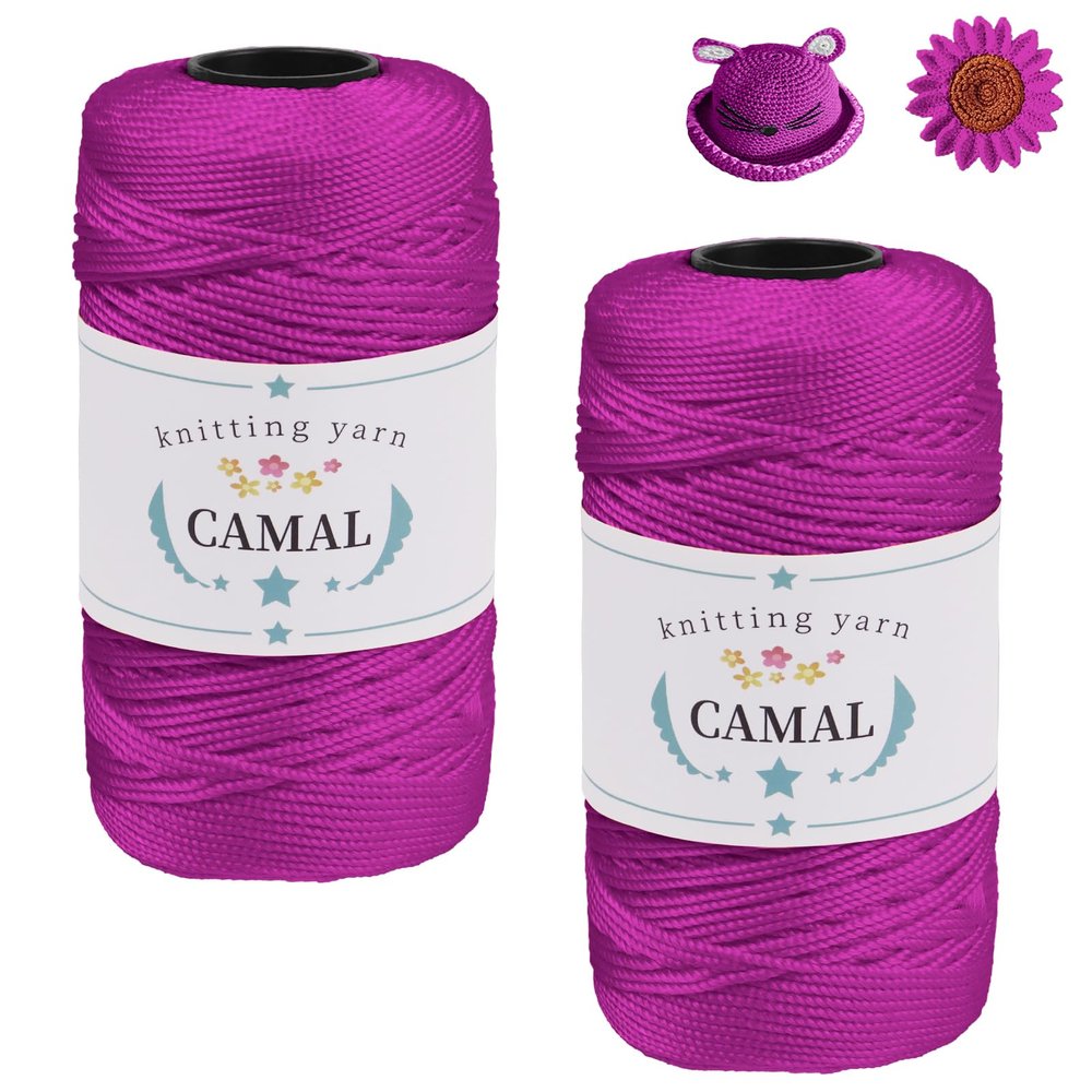 CAMAL 2 Pcs Macrame Cord 1.5mm x 219 Yards / 3 Ply Soft Polypropylene Rope Braided Macrame Yarn for Crocheting Hand Crafts, Hats, Handbags, Cushion Mats, Shoes (Rose Red)