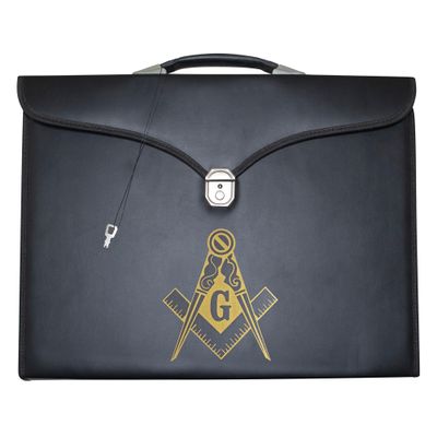 UK EMPIRE GROUP Masonic Apron & Chain Collar Case Leather Master Mason (Printed) MM, Provincial Size Freemason Carrying Bags (Gold)