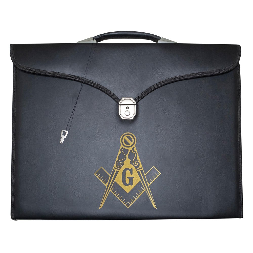 UK EMPIRE GROUP Masonic Apron & Chain Collar Case Leather Master Mason (Printed) MM, Provincial Size Freemason Carrying Bags (Gold)