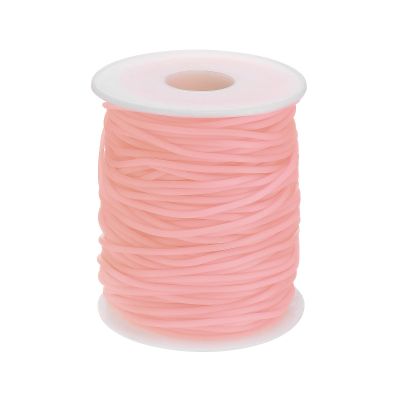 HARFINGTON Hollow Pipe Rubber Cords 54.6 Yards Length 2mm Hollow Tube Silicone Tubing with 1mm Hole for DIY Jewelry Making Necklaces Bracelet, Pearl Pink