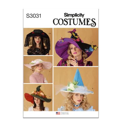 Simplicity SS3031OS Adult Costume Hats Sewing Pattern Packet, Design Code S3031, One Size, Multicolor