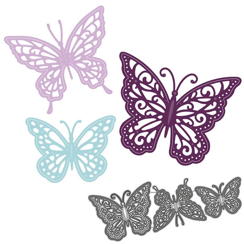 Annchaos Metal Cutting Dies DIY Embossing Stencil Template Scrapbooking Card Making Mold Photo Album Arts Crafts Tools (A-3 pcs Butterfly 19x6.4cm)