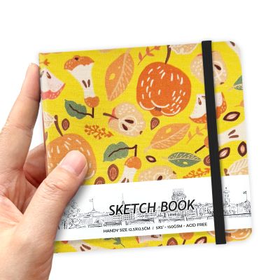 5" x 5" Hardcover Sketch Book,Small Mixed Media Sketch Pad,58 Sheets 150GSM Acid-Free Artist Drawing Paper,Travel Journal Blank Notebook for Adults Painting,Illustration,Art Supplies.Fruit Pit
