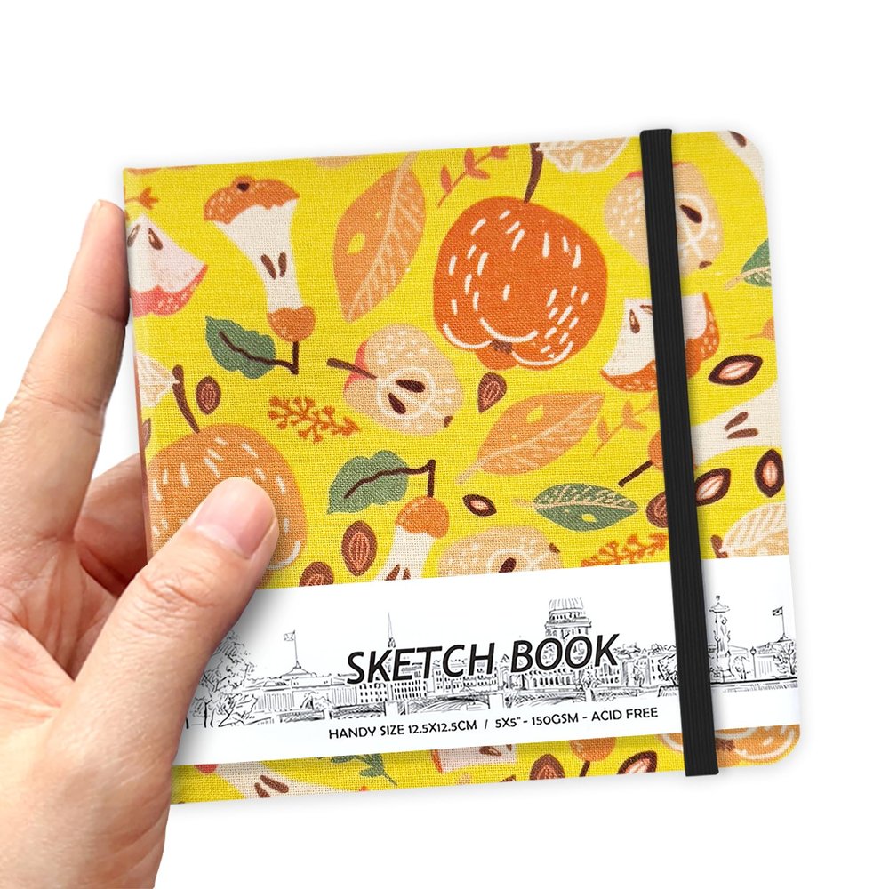 5" x 5" Hardcover Sketch Book,Small Mixed Media Sketch Pad,58 Sheets 150GSM Acid-Free Artist Drawing Paper,Travel Journal Blank Notebook for Adults Painting,Illustration,Art Supplies.Fruit Pit