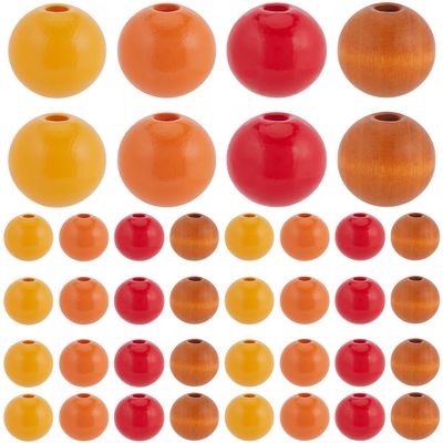 SOFPLATE 120Pcs Thanksgiving Wood Beads Fall Wooden Bead Bulk 16mm Autumn Harvest Red Yellow Orange Craft Round Spacer Loose Beads for Bracelet Beading Farmhouse Garland Home Party Decor Jewelry Craft