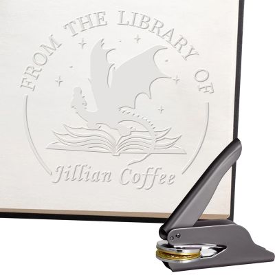 Personalized Book Embosser Dragon Designs | Custom Name Book Stamp for Book Lovers, Libraries, and Gifts | 6 Color 9 Designs | from The Library of | Ex Libris