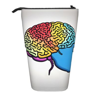 SDEGTHO Left And Right Brain Pencil Case Standing Pen Box Holder Telescopic Makeup Pouch Pop Up Office Organizer