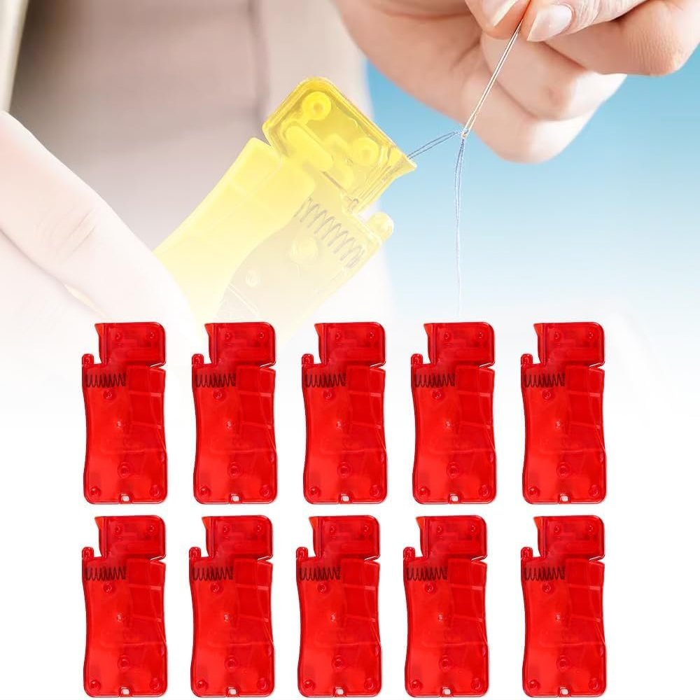 Auto Needle Threaders for Hand Sewing, 2024 Upgraded Easy to Use Self Threading Needles for Hand Sewing Guide DIY Apparel Plastic Threader for Hand Stitching, Sewing Machine (Red*10 PCs)
