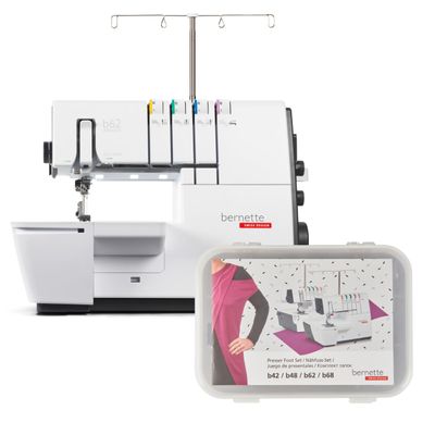 Bernette B62 Airlock Coverstitch Machine Bundle | Air Threader, 7-piece coverstitch foot kit, LED Light, Extension Table | Heavy Duty, Beginner to Professional, Advanced Sewing & Decorative Stitching