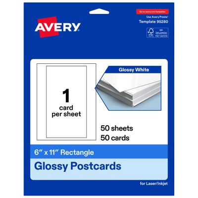 Avery Printable Rectangle Postcards, 6" x 11", Glossy White Cardstock, Laser/Inkjet Cards, 50 Total