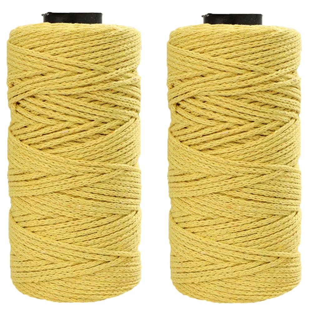 2 Pack/328 Yards/10.58oz Hollow Knitted Crochet Yarns Round Cotton Thread Fabric Yarn DIY Crochet Bag Basket Hat (Lemon Yellow)