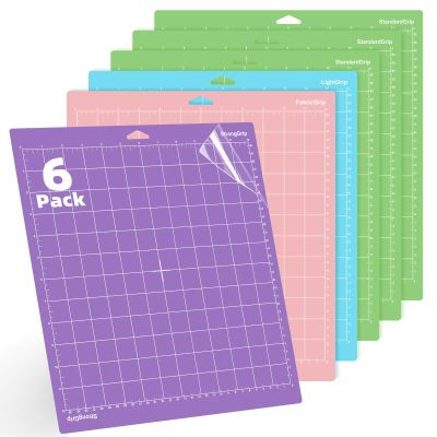WISYOK 6-Pack 12x12 Inch Cutting Mats for Explore Air 2/Air/One/Maker, Adhesive Replacement Mats (Standard, Light, Strong, Fabric) for Crafts, Quilting, Sewing