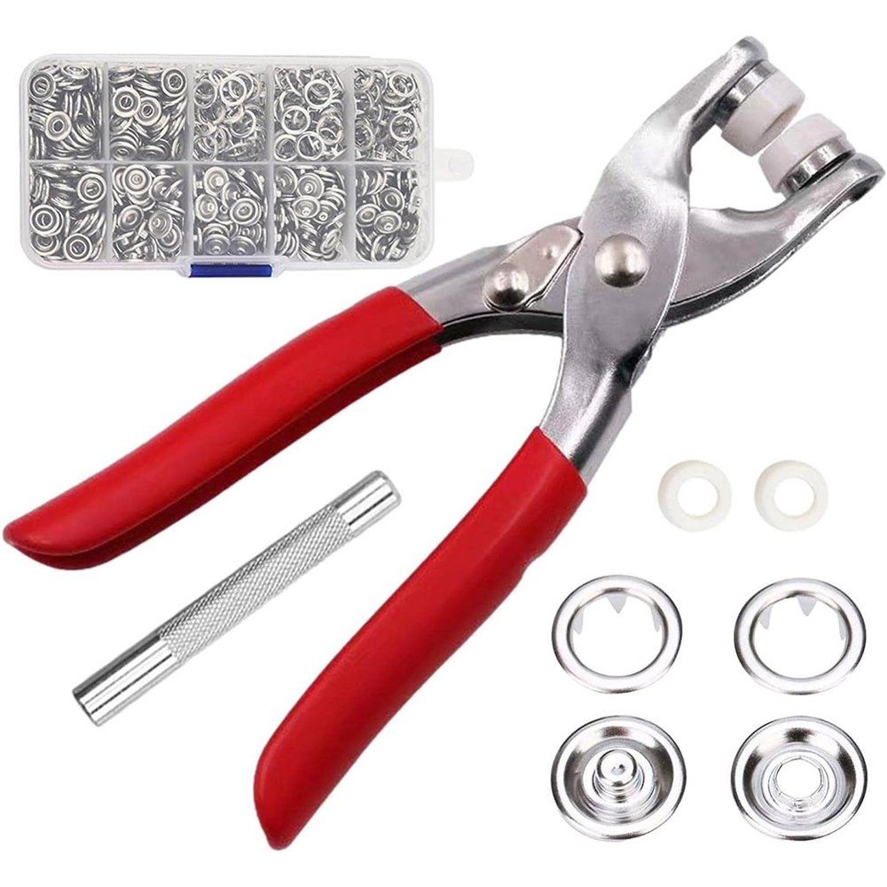 100/150 Set Metal Snap Buttons with Fastening Pliers Tool Kit, Metal Snap Buttons with 5 Claw Buckle Punch Pliers, Eyelet Snap Buttons Tool Kit Hollow & Solid Metal(100pcs)
