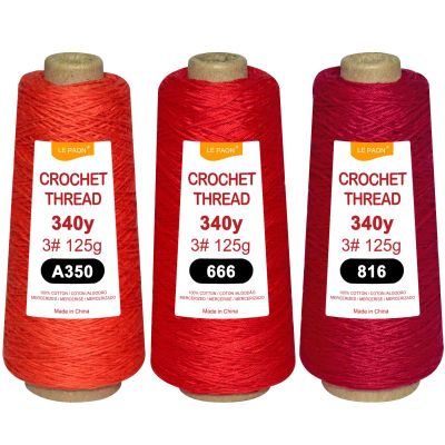 3 Cones total375g size3 Crochet Thread,100% Pure Cotton Thread Yarn for Hand Knitting,crochetting(350-666-816)
