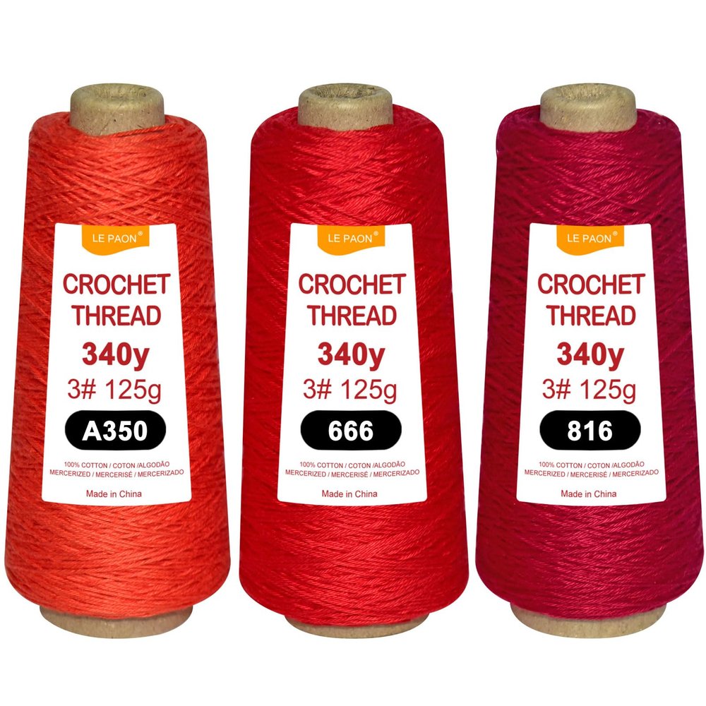 3 Cones total375g size3 Crochet Thread,100% Pure Cotton Thread Yarn for Hand Knitting,crochetting(350-666-816)