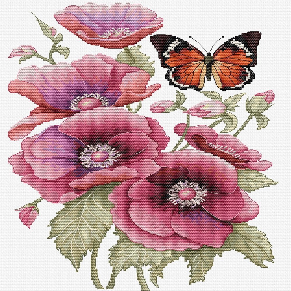 Luca-S Cross Stitch Kit The Scent of Anemones, B7037, Counted Cross Stitch Kit for Adults, Needlecraft and Embroidery Kit, Pansies Bouquet