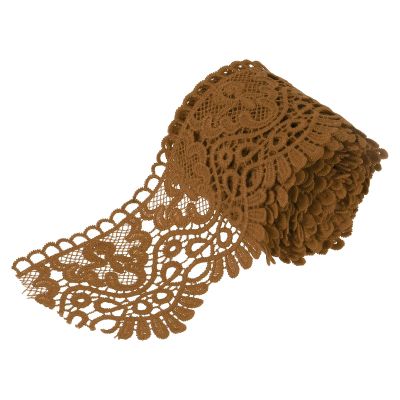 MECCANIXITY 4 Inch Wide 5 Yard Milk Silk Lace Trim Floral Pattern Dark Coffer Lace Ribbon for Sewing, DIY Crafts, Gift Wrapping, Wedding Decor