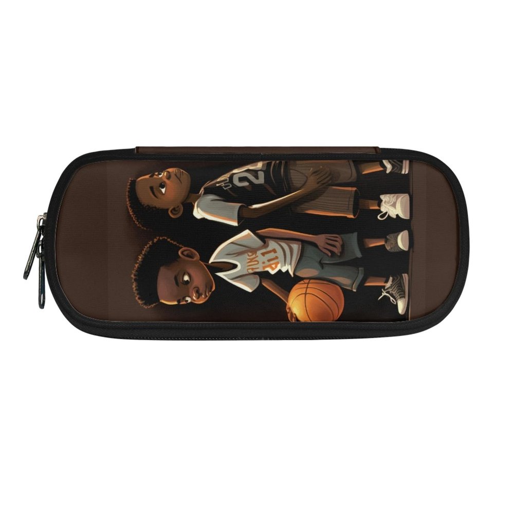 Xnshcedy African Boys Pens Pouch Bastkeball Brother Pencil Case Multi-Function Stationery Organizer with Pen Slot Pencil Pouch Black Afro Boys School Supplies for Kids with Zipper Pencil Box,Dacron