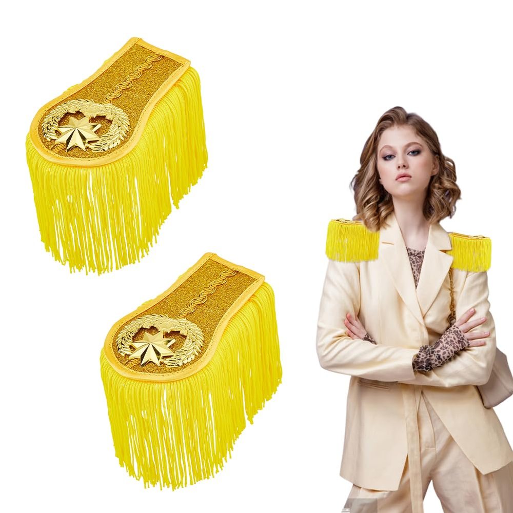 SUPERFINDINGS 2Pcs Gold Fringe Epaulettes Honor Guard Fringe Epaulet Orchestra Uniforms Shoulder Epaulettes Tassel Shoulder Epaulette Shoulders Board Badge Brooch Pins for Halloween Cosplay Carnival