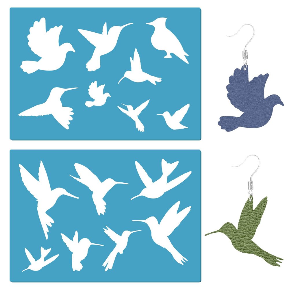 GORGECRAFT 2 Styles Hummingbird Acrylic Stencil Reusable Plastic Flying Bird Earrings Making Templates Silhouette Sign Stencils for Jewelry Making Painting Scrapbooking DIY Crafts 13x9cm