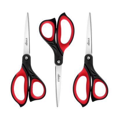 LIVINGO 8.5 Scissors All Purpose - Ultra Sharp Multipurpose 3 Pack Heavy duty Shears for Office, Home, School Sewing and Crafting Cutting Fabric, Paper, Red Comfort Grip