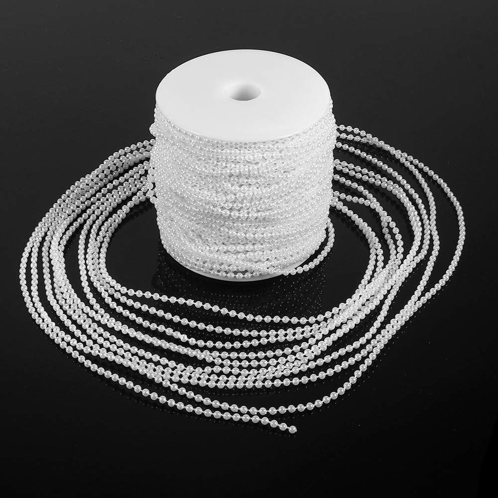 50M Roll 3mm Fishing Line Pearl Beads Chain Wedding Decorations White Beige (White)
