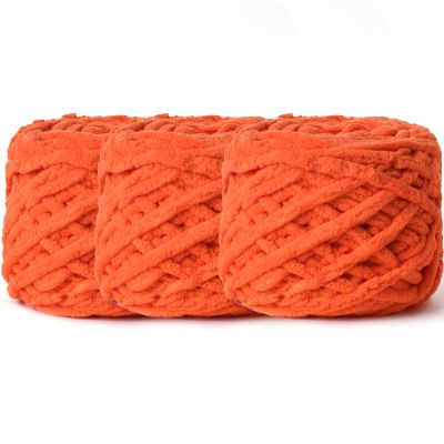 3 Pack Plush Chenille Chunky 100g (49.2yd) - Fluffy Velvet Yarn for Crochet, Knitting and Amigurumi - Baby Yarn in Orange