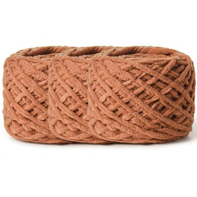 3 Pack Fluffy Chenille Chunky Yarn for Crocheting 100g(65.6yd) - Baby Yarn for Crocheting Soft - Velvet Yarns for Crochet Blanket - Amigurumi Crochet Yarns (Light Tan)