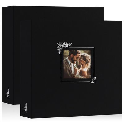 Lanpn 2 Packs Scrapbook Photo Album 12x12, Linen Window Design Cover Top Load 3 Ring Folder Binder Photo Book Photobook 12 x 12 inch with 30 Plastic Sleeves 60 Pages (Black)
